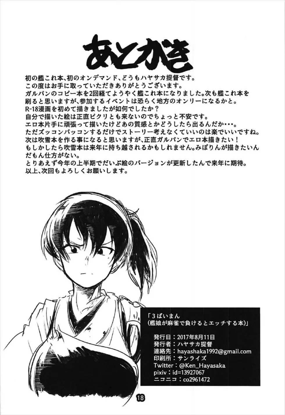 3ばいまん 艦娘が麻雀で負けるとエッチする本 - page17